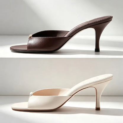 Sexy Open Toe Mules Sandals Women Fashion Metallic Detail Stiletto Women Slippers Summer Elegant Women Shoes Sandalias De Mujer