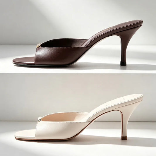 Sexy Open Toe Mules Sandals Women Fashion Metallic Detail Stiletto Women Slippers Summer Elegant Women Shoes Sandalias De Mujer