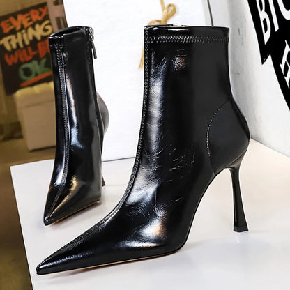 BIGTREE Shoes Women Leather Boots Sexy Women's Ankle Boots High Heels Plush Warm Autumn Winter Shoes Stilettos Short Boots Lady