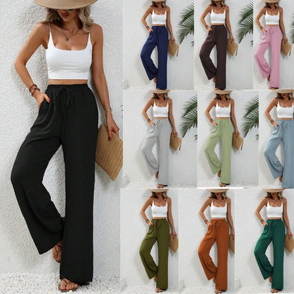 Modigirl 2026 Women Wide Leg Pants Women's Pants And Trousers High Waist Drawstring Elastic Waist Loose Casual Outfits