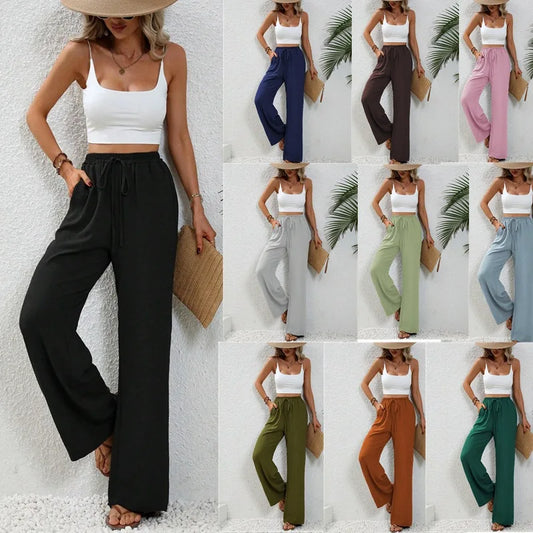 Modigirl 2026 Women Wide Leg Pants Women's Pants And Trousers High Waist Drawstring Elastic Waist Loose Casual Outfits