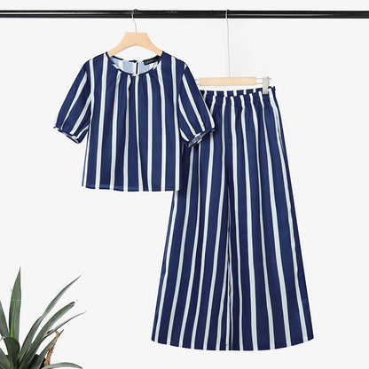 ZANZEA Women's Casual Striped 2-Piece Pant Sets Short Sleeve Loose Blouse & Wide Leg Trousers Suits Stylish Everyday Work Outfit