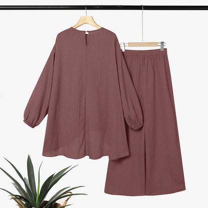 Fashion Muslim Sets ZANZEA Women Loose 2 Pieces Outfits Casual Long Tops With Wide Leg Pant Sets Elegant Ramadan Hijab Tracksuit