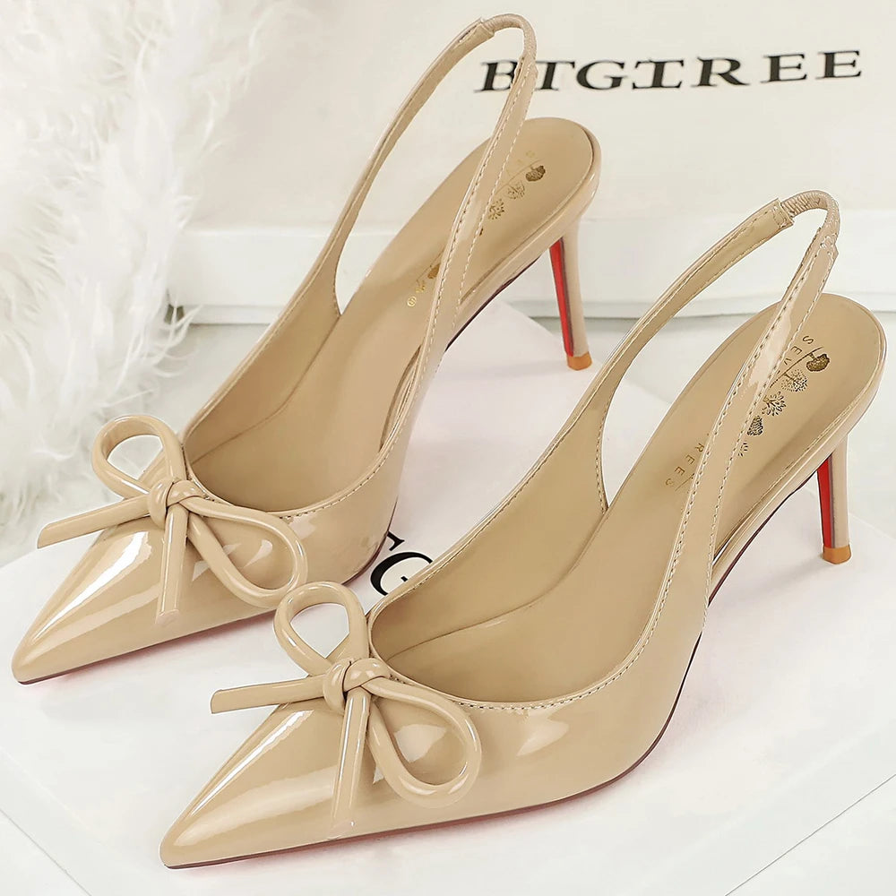 BIGTREE Shoes High-heeled Sandals Women Bowknot High Heels Luxury Patent Leather Ladies Shoes Summer Stiletto Large Size 42 43