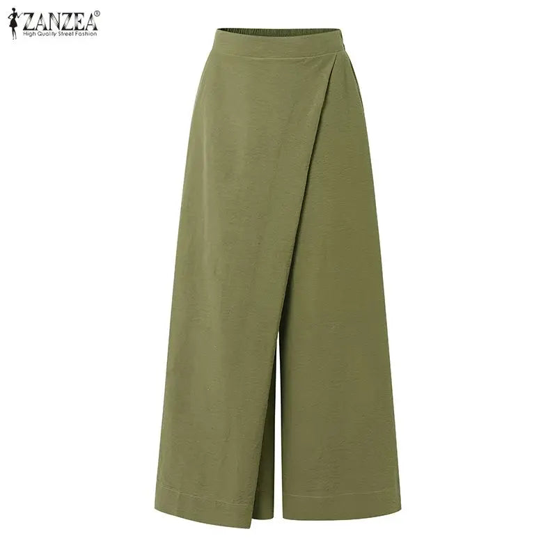 Summer Spring ZANZEA Women Pants Solid Color Loose Female Wide Leg Pants Casual Long Trousers Streetwear Fashion Bottoms