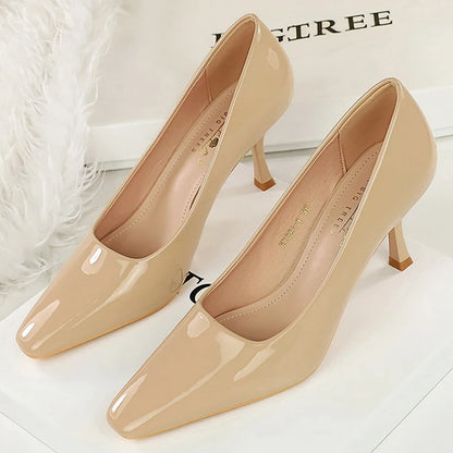 Fashion Women 7.5 cm Heels Patent Leather Women Pumps Square Head Kitten Heels Stiletto Elegant Banquet Shoes Sexy Party Shoes