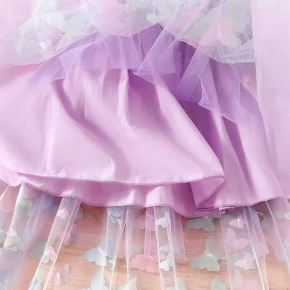 2024 Girls Purple Butterfly Dress Summer Children Colorful Mesh Dress Baby Sling Wings Princess Dress for Birthday 3-8T