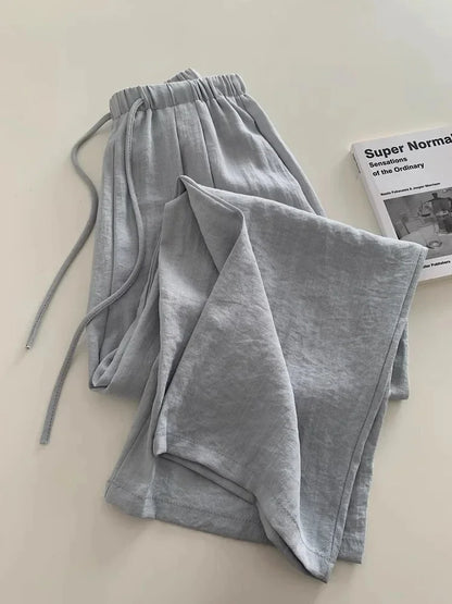Pop Slimming Effect Korean Style Cotton Linen Casual Pants Women Summer Lazy Versatile Elastic Waist Thin Hanging Straight Leg L