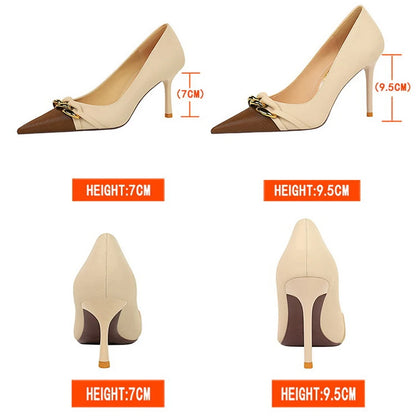 BIGTREE Shoes Women Pumps Metal Chain Decoration High Heels Mixed Colors Pointed Stilettos Lady Heels Party Shoes Female Pumps