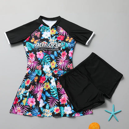 Two Pieces Children Swimsuit for Girls Sport Swim Dress Tankini Skirt Set with Boyshort Cute Summer Beach Bathing Suit Bikini