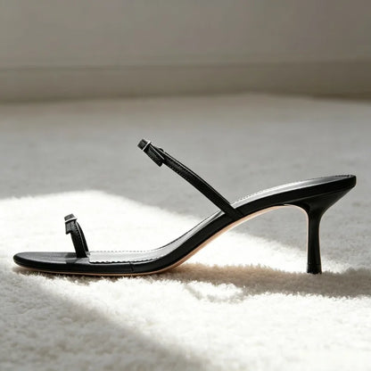 Unique Metal Buckle Detail Mule Sandals Women Cozy Adjustable Narrow-band Kitten-heel Slide Sandals Elegant Clip Toe Flip Flops