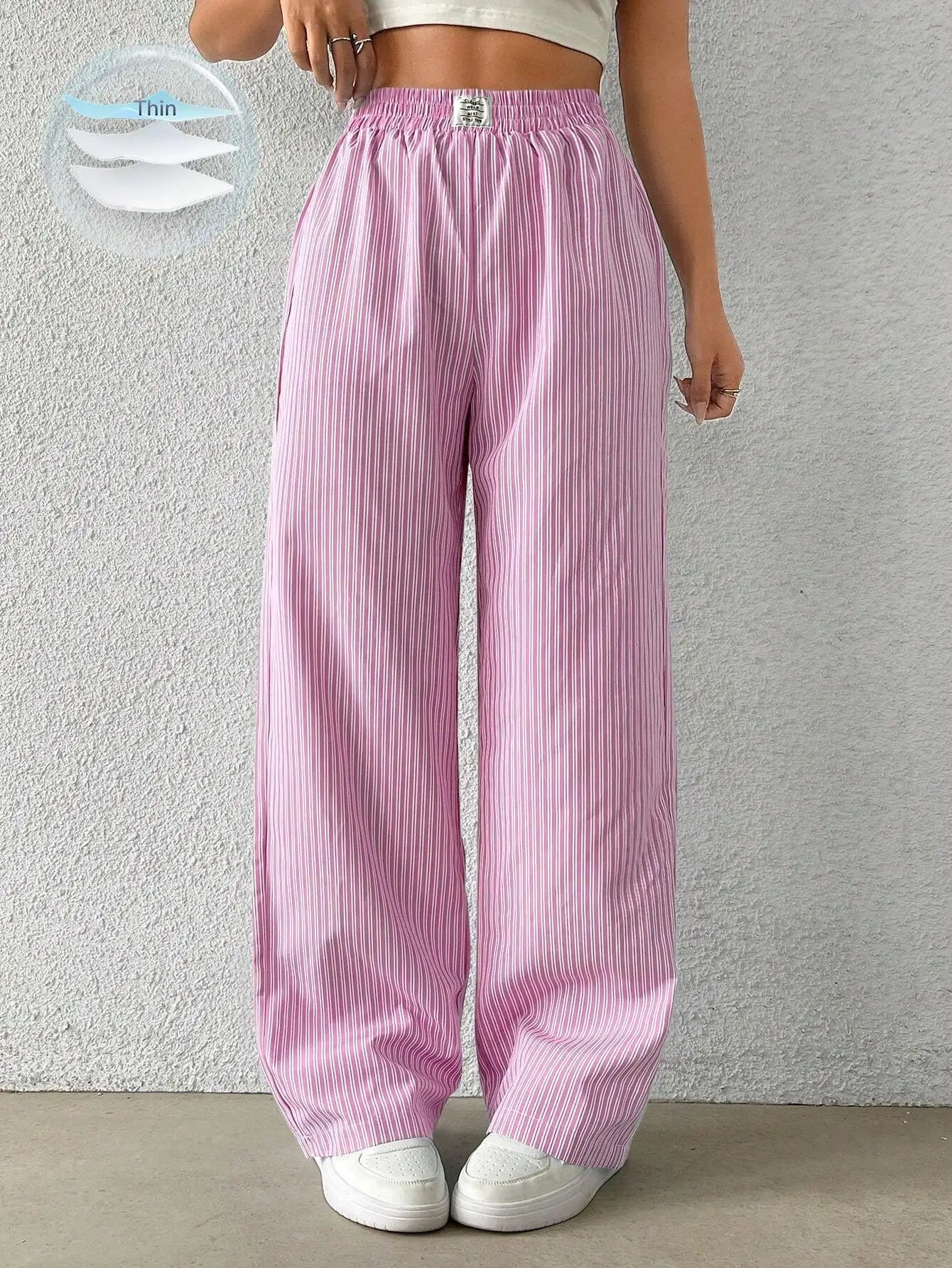 2026 Women's Casual Striped Woven Wide Leg Pants Fall Winter Casual Stylish Full Length Trousers Y2K Clothes Streetwear