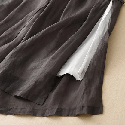 Gray Cotton Linen Casual Elastic High Waist With Lining Women's Pants Korean Fashion Wide Leg Ankle-Length Pants For Women 2024