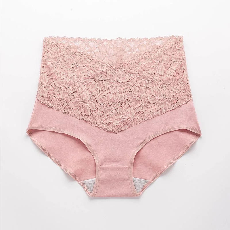 V-neck High Waist Underwear Women Cotton Lace Panties Hot Temptation Girls Belly Briefs