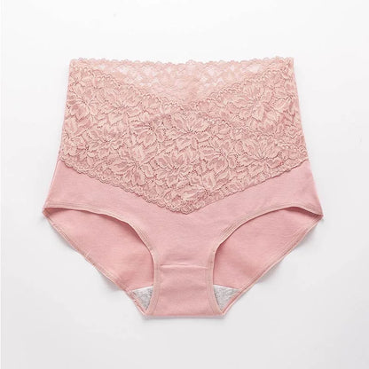 V-neck High Waist Underwear Women Cotton Lace Panties Hot Temptation Girls Belly Briefs