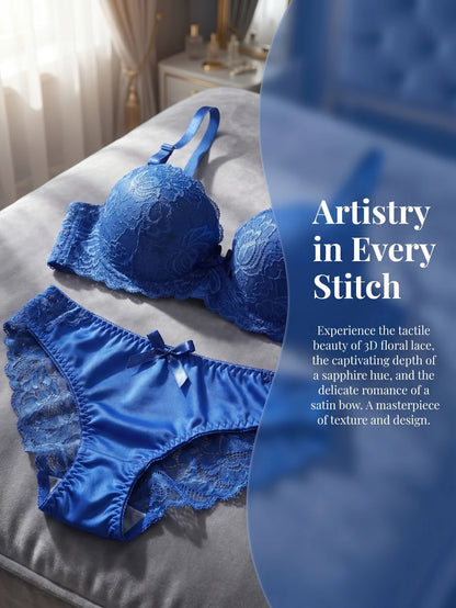 New fashion 2-piece set of sexy Lingerie set  blue lace brassere push up women's set  A2155