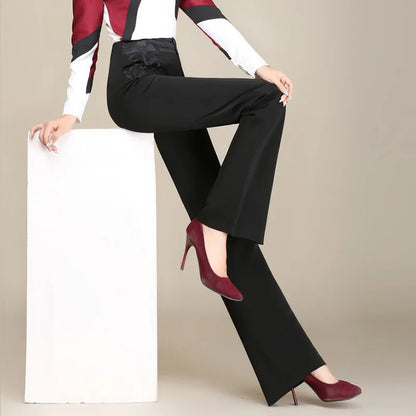 Women's High Waisted Straight Leg Long Pants Middle Aged Office Lady Elegant Embroidered Trousers Oversize 6XL Dropshipping