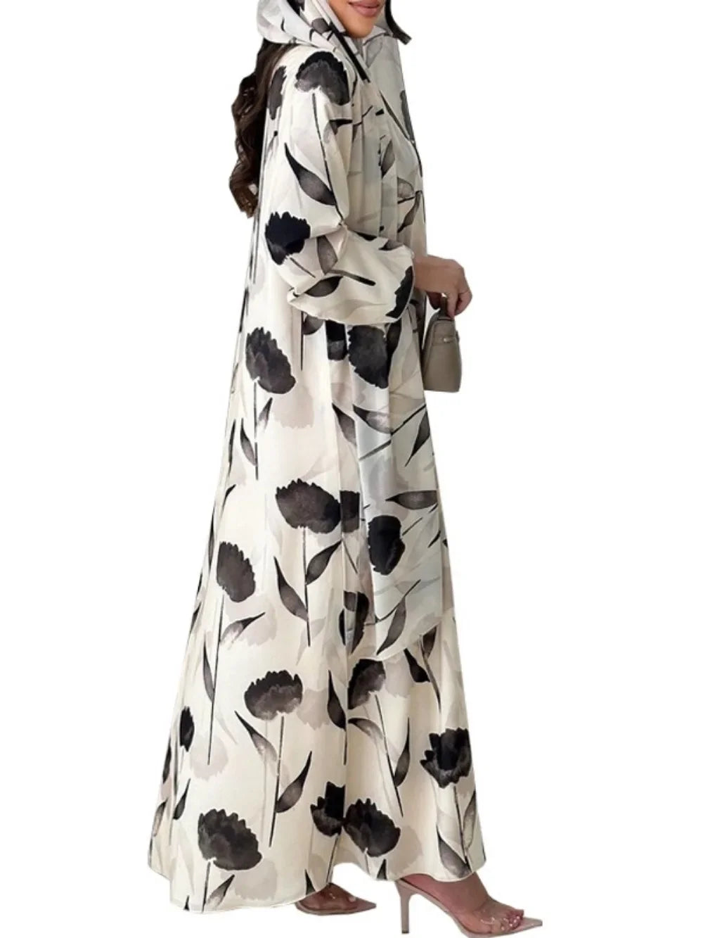 Eid Muslim Abaya for Women Dress Print Chiffon Abayas with Scarf Arab Dubai Cardigan Party Dresses Vestidos Long Robe Jalabiya