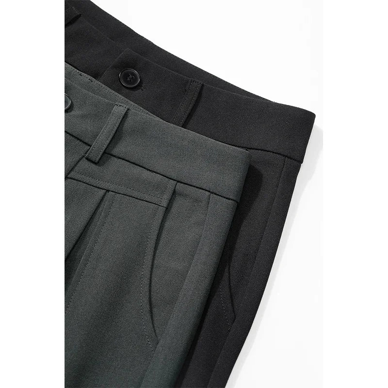 ELFSACK High Waist Pleated Wide Leg Trousers, Minimalist Casual Office Trousers for Women, Button Fly Loose Palazzo Pants