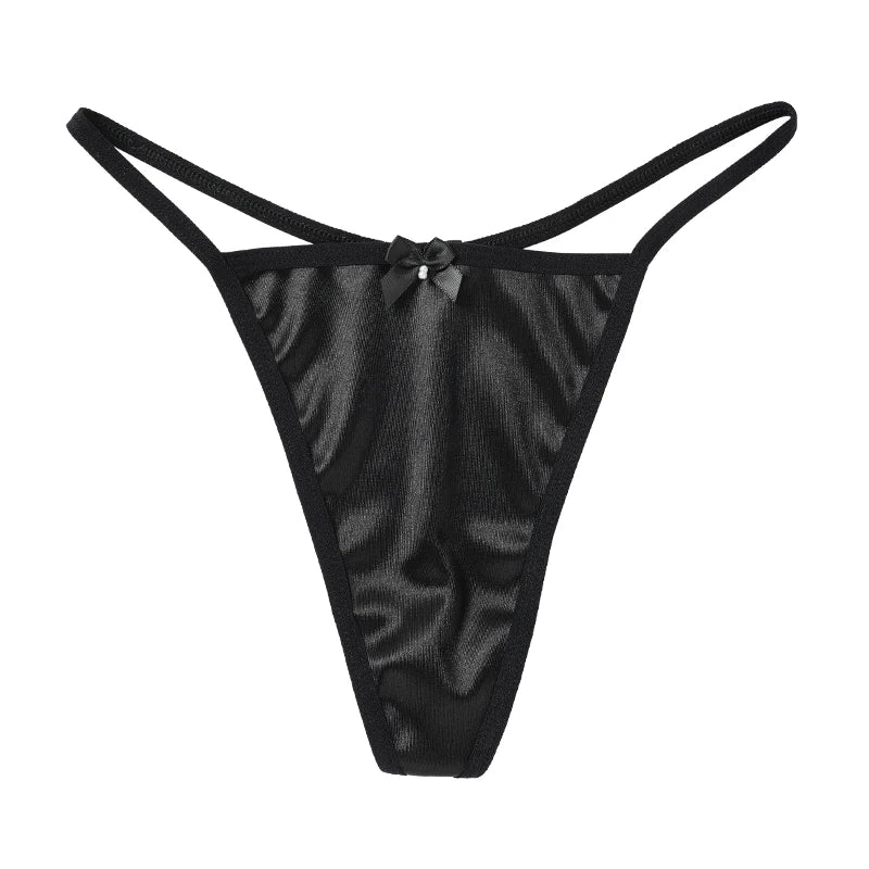 1/3Pcs Women Satin Thong Underwear Sexy Low Waist Bow G-string Cotton Crotch T-back Panties M-2XL