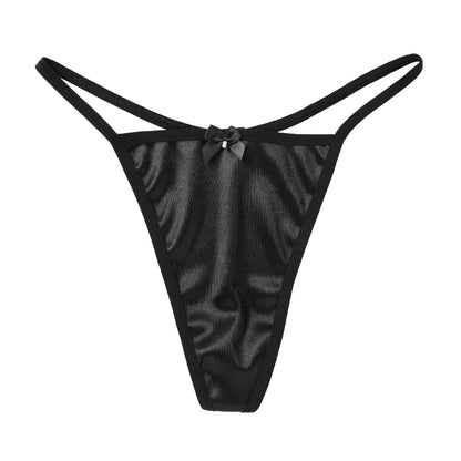 1/3Pcs Women Satin Thong Underwear Sexy Low Waist Bow G-string Cotton Crotch T-back Panties M-2XL