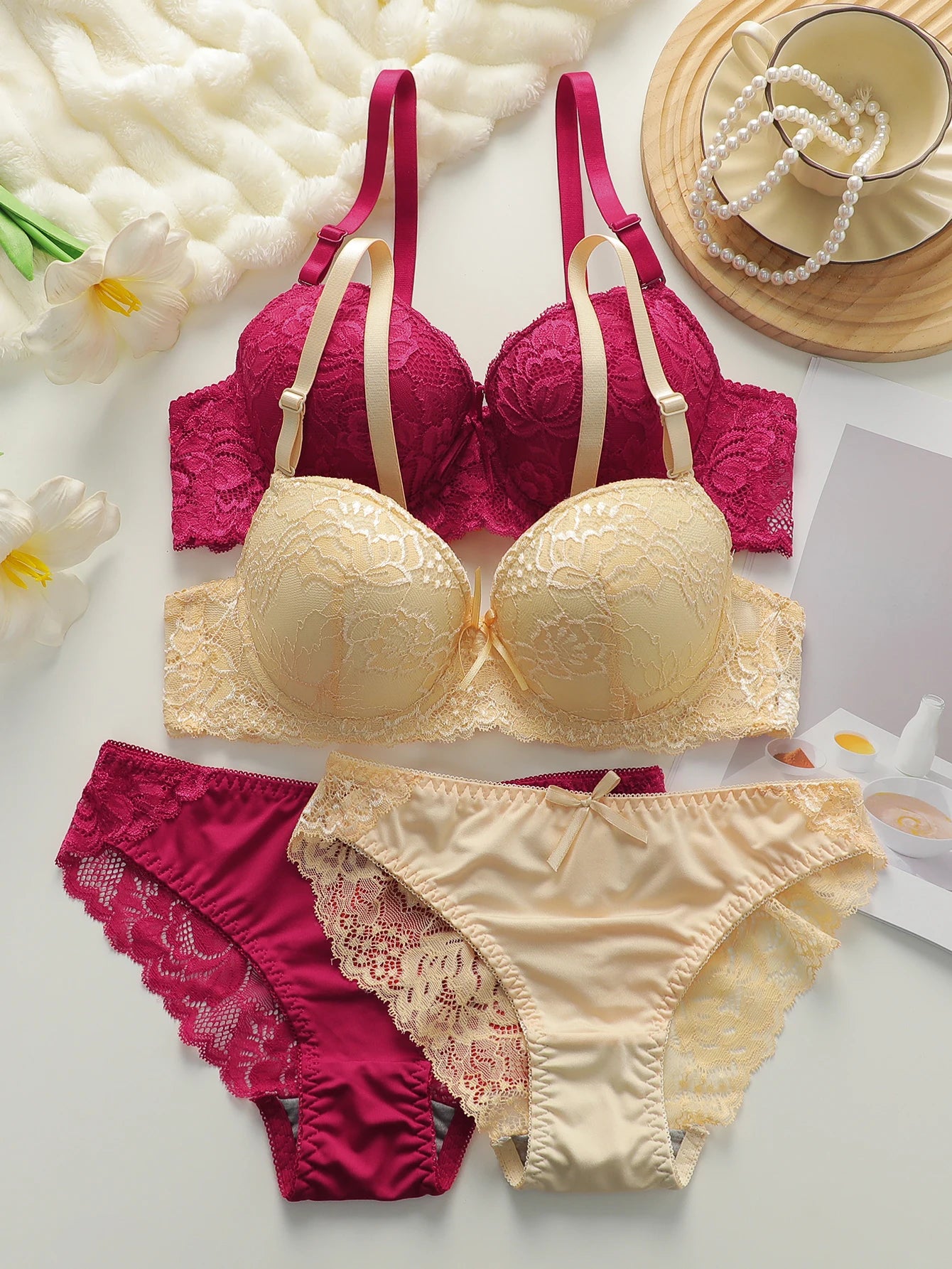 2-piece set of colorful lace combination for gathering and lifting daily bras lingerie set for women sexy  Lingerie 2 sets A2155