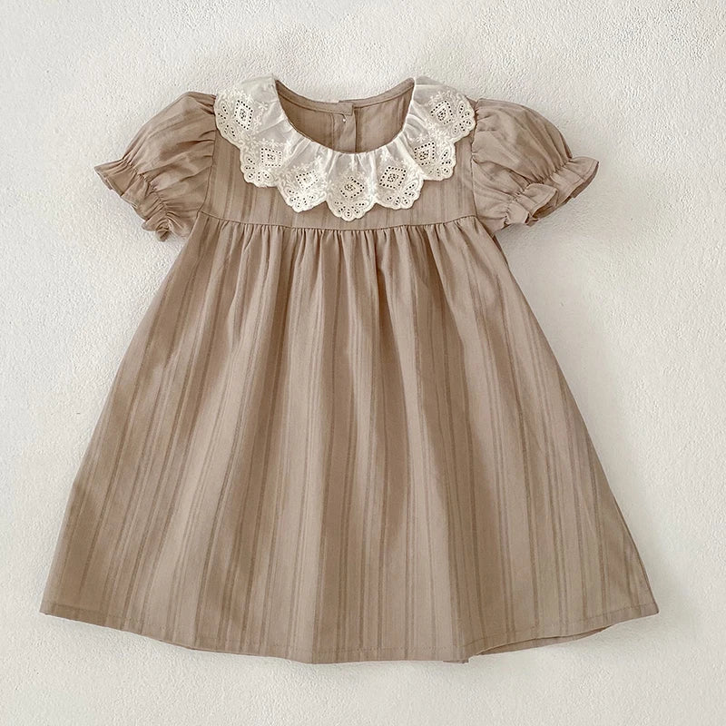1-6Yrs Kids Baby Dress Summer Girls Sweet Lace Collar Princess Dress New Kids Baby Girls Dress Cotton Children Clothes Dress