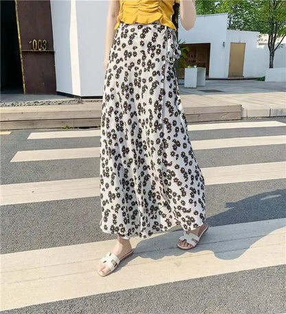 Vacation Style Wrap Skirt Beachside Long Skirt Women's High Waist A-Line Midi Skirt Floral Print One-Piece Summer Spring