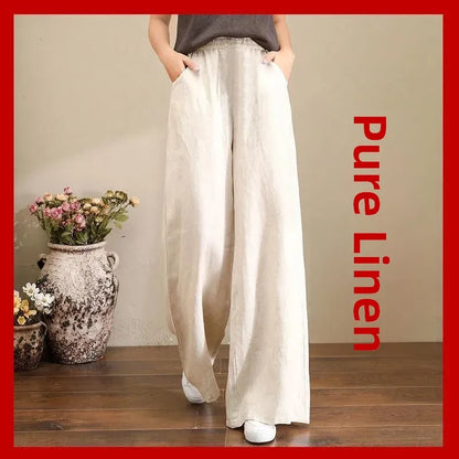 High Waist Wide Leg Pants Women's Casual Loose Cotton Linen Spring Summer Long Trousers Large Size Comfortable Drapey Style