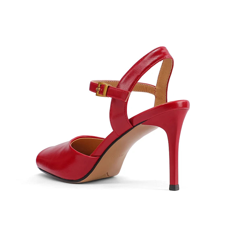 SmallHut New 2026 Trend Peep Toe Sandals Summer Women High Thin Heels Black Red Buckle Ankle Strap Sexy Ladies Party Shoes