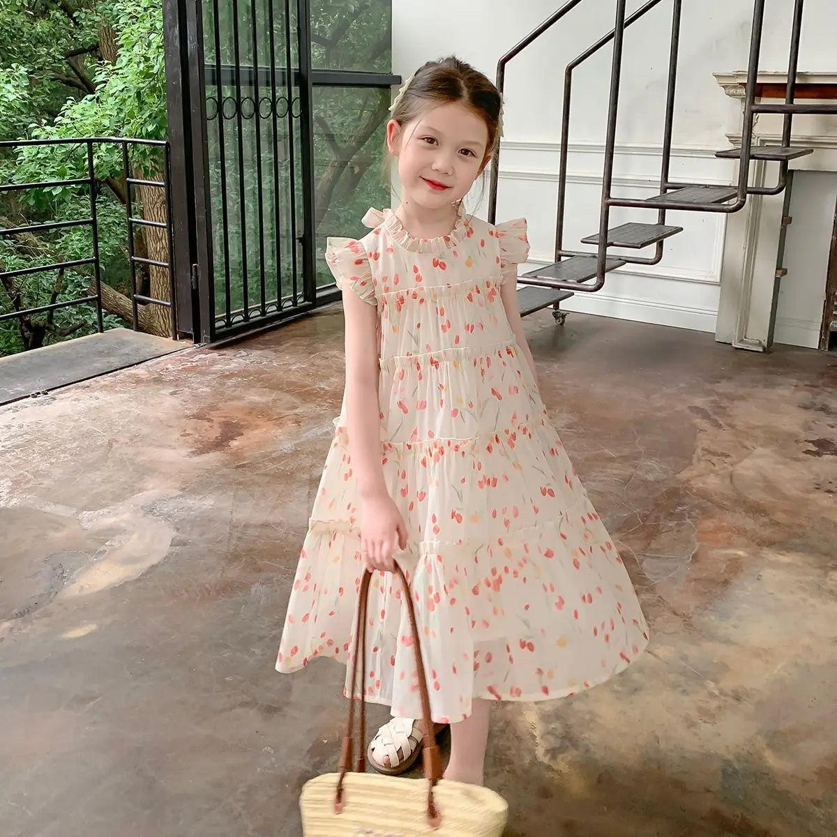 Floral Dress Girl Princess Farm Children's Elegant Dresses Teen Clothes 12 Years Party Summer Girls Clothing Sundress White 7 8