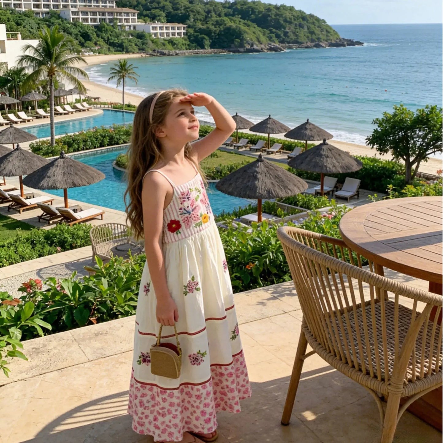 Boho Summer Kids Girls Beach Dress RAISE Flower Embroidery Children Girls Sleeveless Dress Loose 2-10Yrs Girls Vacation Dresses