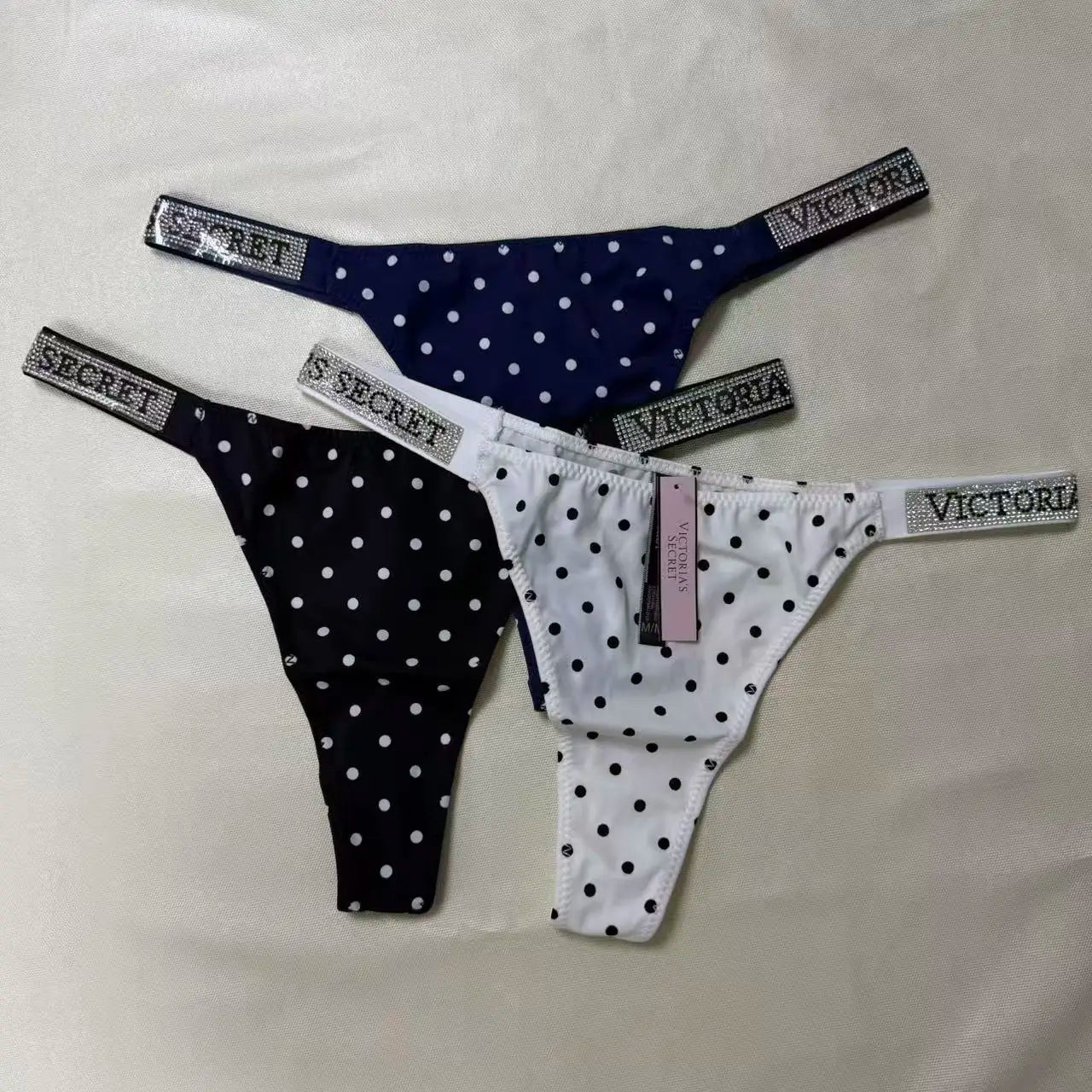 VS Underwear Thong Hipster Seamless Women Polka Dot Lace Bikini Cheeky Panties Set Victoria Secret Breathable Cotton Hipster