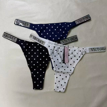 VS Underwear Thong Hipster Seamless Women Polka Dot Lace Bikini Cheeky Panties Set Victoria Secret Breathable Cotton Hipster