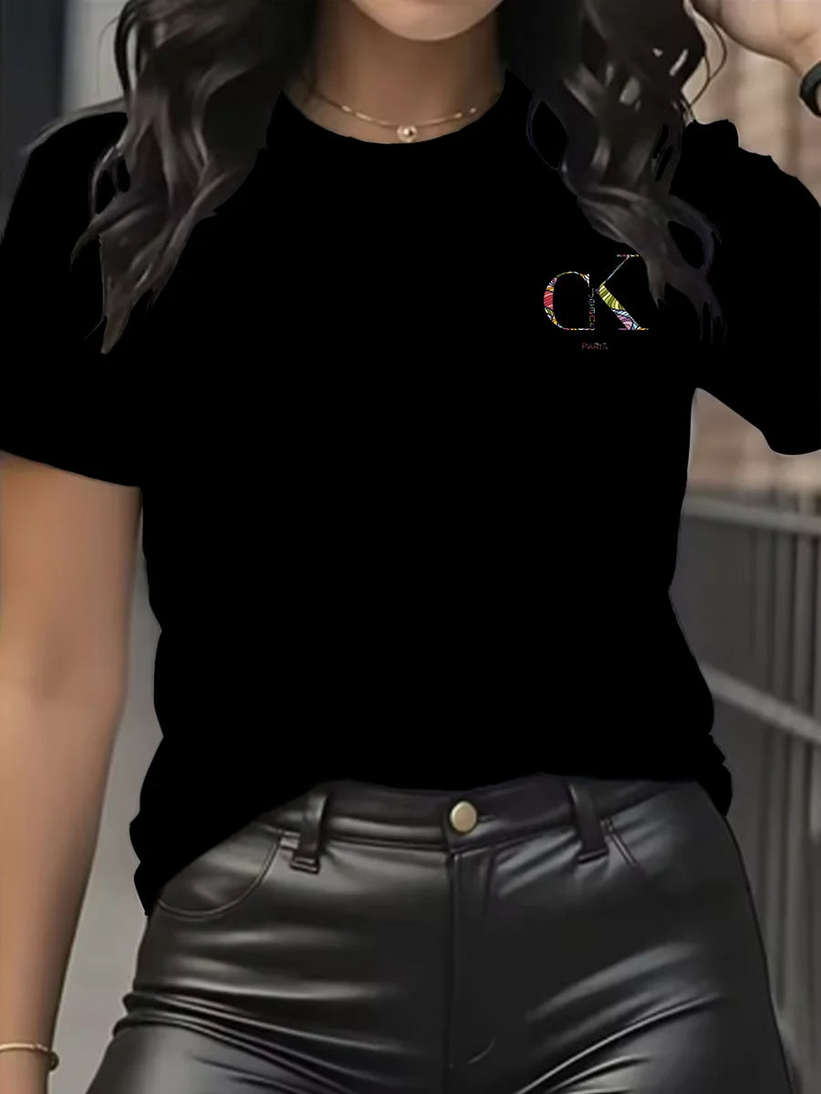 Summer luxury brand fashion cartoon letter print crew collar clothing short sleeve T-shirt trend women's summer Y2K top