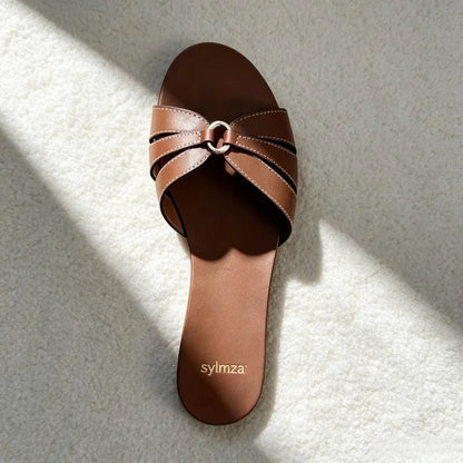 Unique Metal-decorated Flat Sandals Women Novelty Sewing Narrow Band Designer Shoes Cozy Open Toe Beach Sandals Zapatos De Mujer