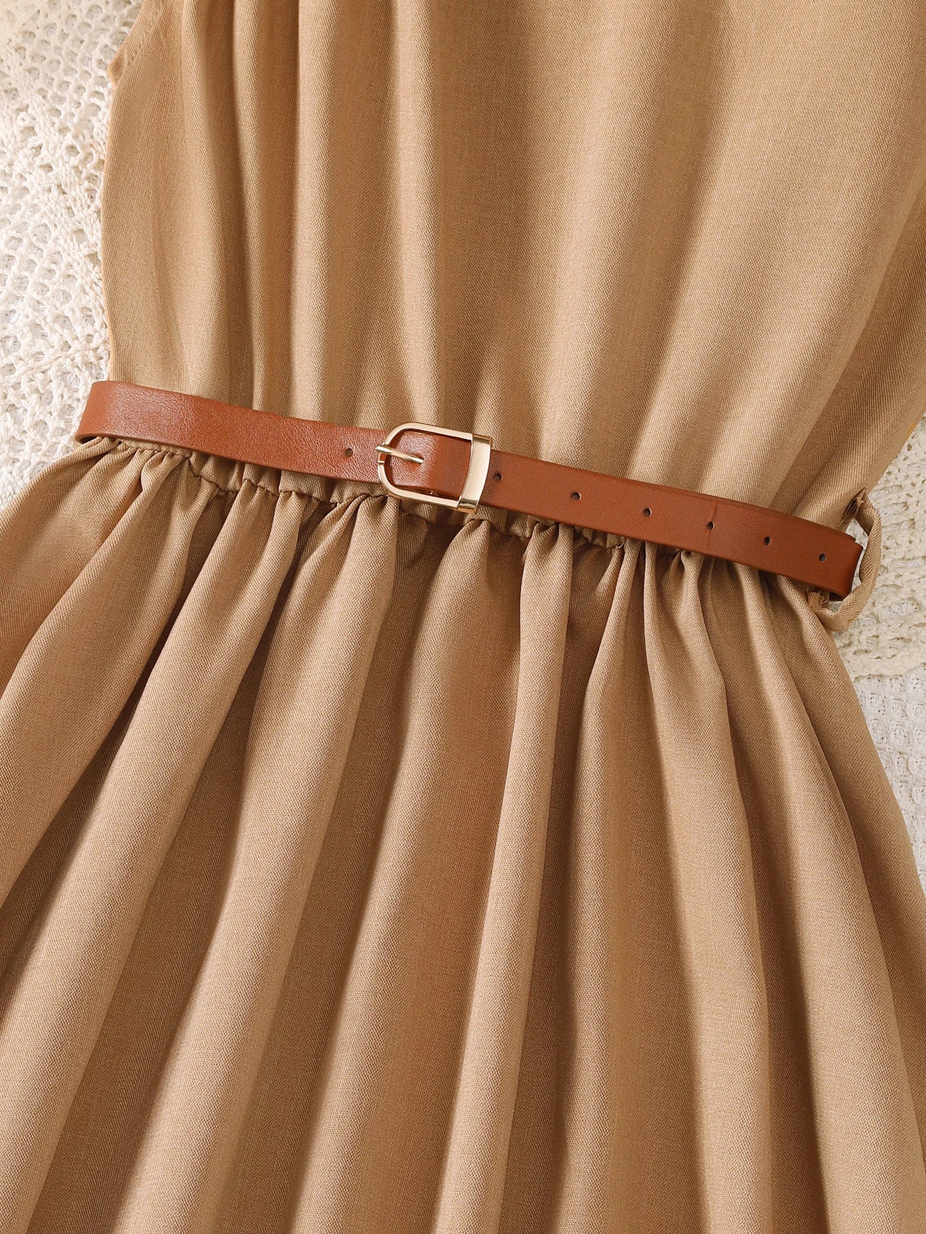 Girls Summer Sleeveless Elegant Pure Color Midi Dress Suitable for Daily Commute Outdoor Business Casual Chic Simple Design