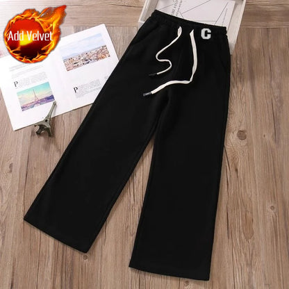 Fleece Lined Thermal Pants for Kids 5-12 Years Winter Outdoor Casual Thickened Sportswear Pants with Elastic Waistband