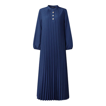 Fashion Muslim Abaya Dress ZANZEA Elegant Women Stand Neck Long Sleeve Pleated Sundress IsIamic Dubai Robe Casual Kaftan Ramadan
