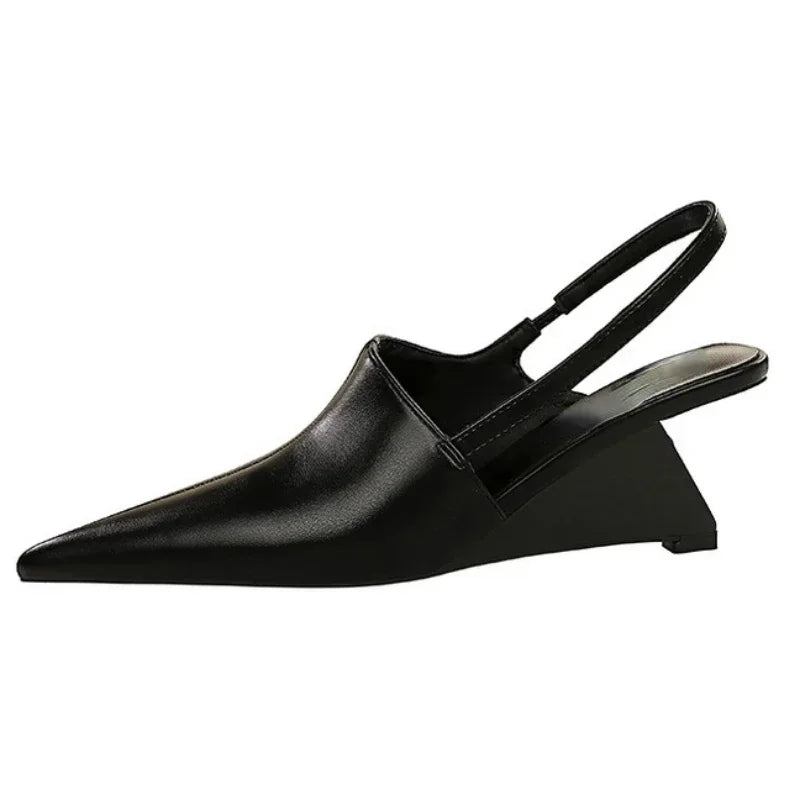 Wedge Strange Style High Heels Women Sexy Pointy Toe Backstrap Sandals Covered Head Design Party Dress Mules Shoes Women Pumps