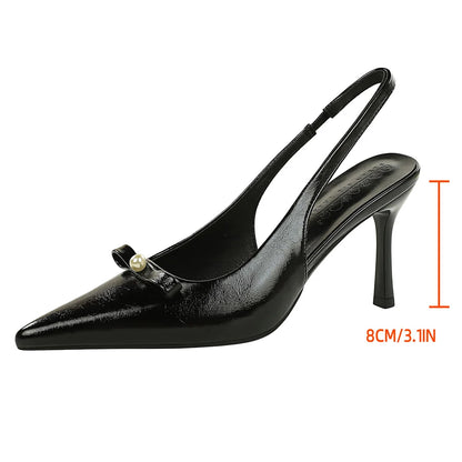 BIGTREE Shoes Women Pumps Patent Leather High Heels Ladies Shoes Bowknot Pearl High-heeled Sandals Women Summer Shoes Stiletto