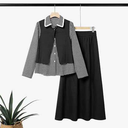 ZANZEA Women Muslim Sets Vintage Gingham Patchwork Fake 2 Pieces Blouse  Maxi Skirt Suit Casual Long Sleeve Tops Matching Sets