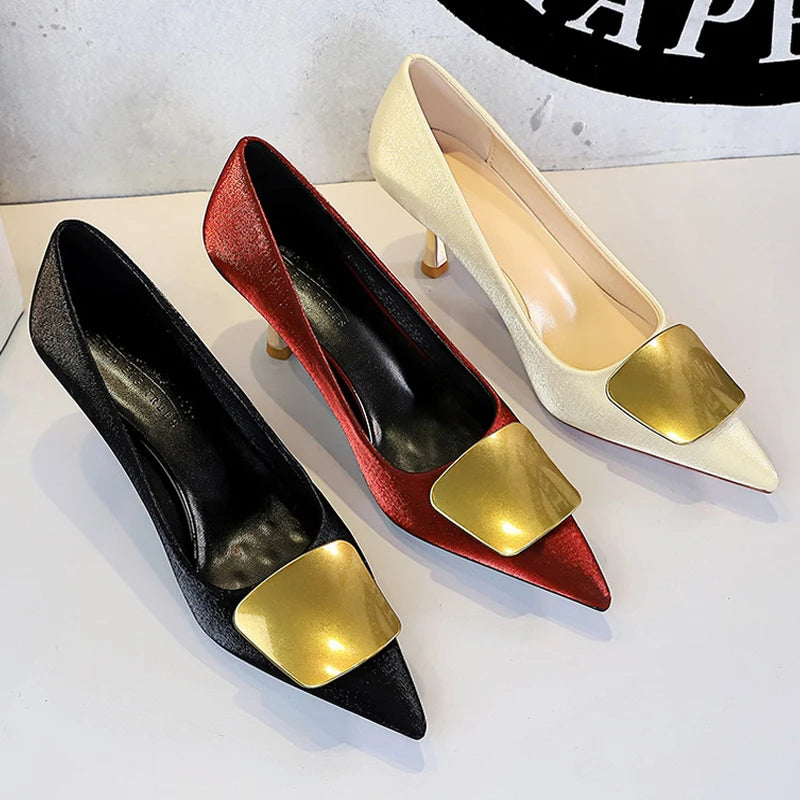 BIGTREE Shoes Metal Decoration Women Pumps Career Office Shoes Woman Heels Luxury Elegant Party Shoes Woman Stiletto 6.5 cm Heel