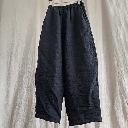 High Quality New Spring Summer Arts Style Women Elastic Waist Loose Ankle-length Pants Solid 100% Linen Casual Harem Pants T425