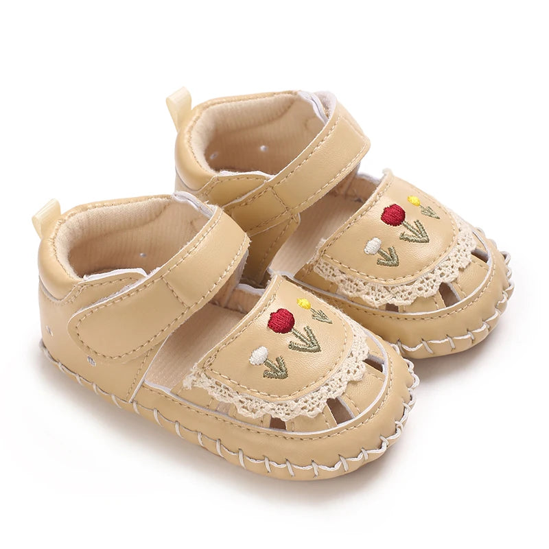 Summer 0-18M Female Baby Apricot Sandals Bow High Quality Soft Bottom Anti slip Breathable First Walking Shoes