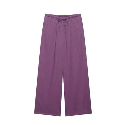 HH 2025 Spring Women Fashion Linen Suits New Solid Cardigan Kimono Top + Versatile Outerwear Female Wide Leg Long Pant