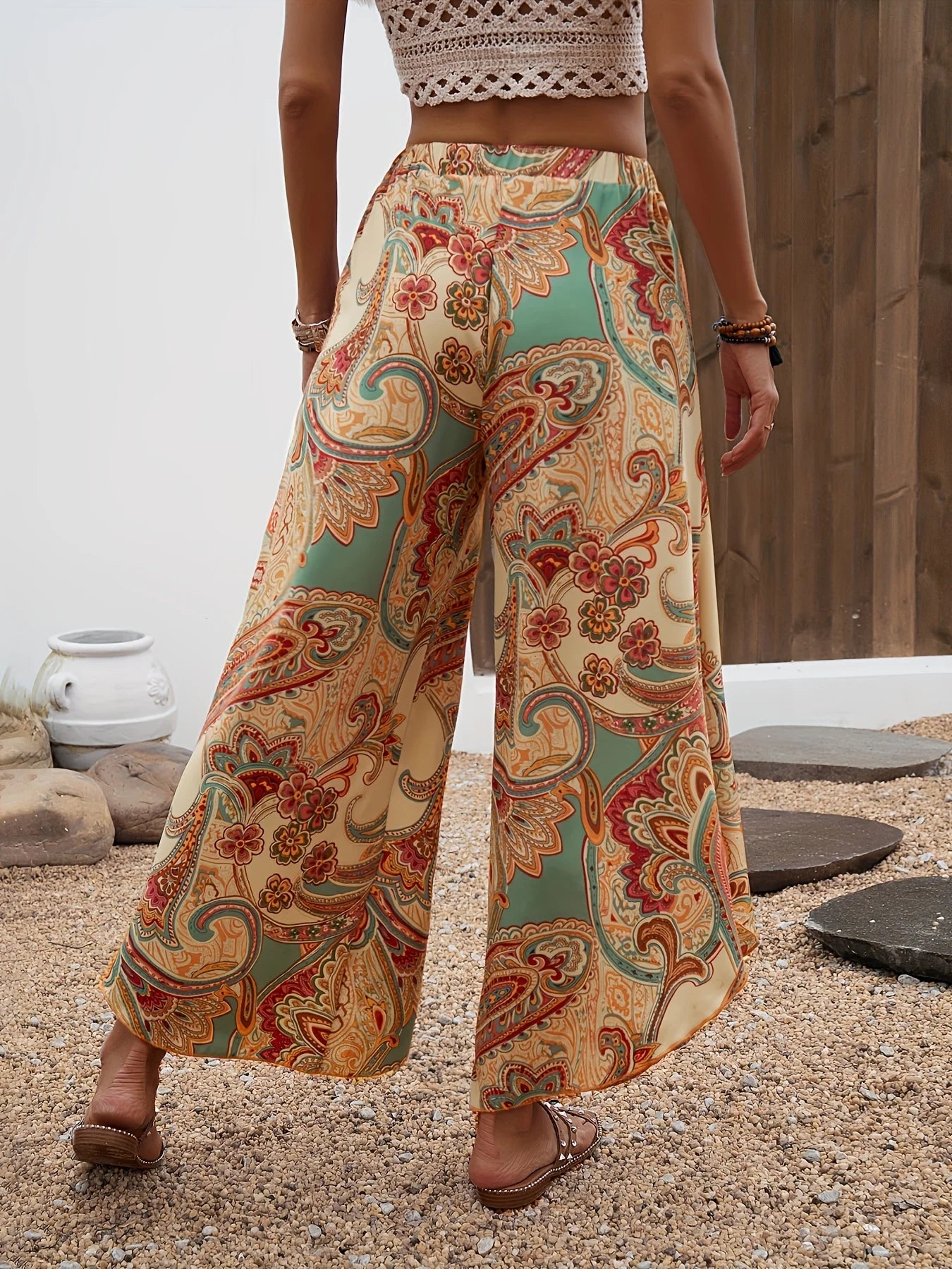 Elegant Directional Holiday Long Pants with Wide Flounce Design for Women