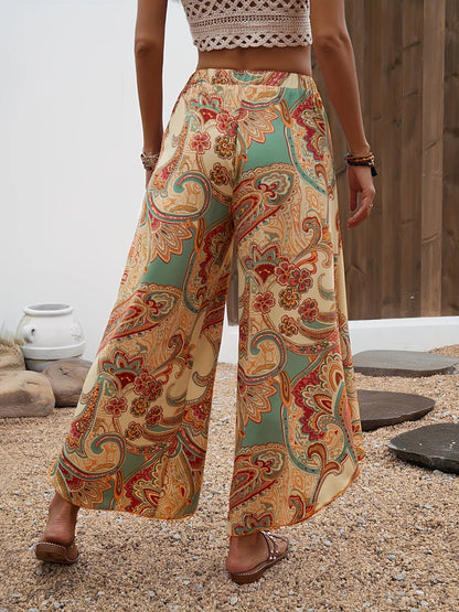Elegant Directional Holiday Long Pants with Wide Flounce Design for Women