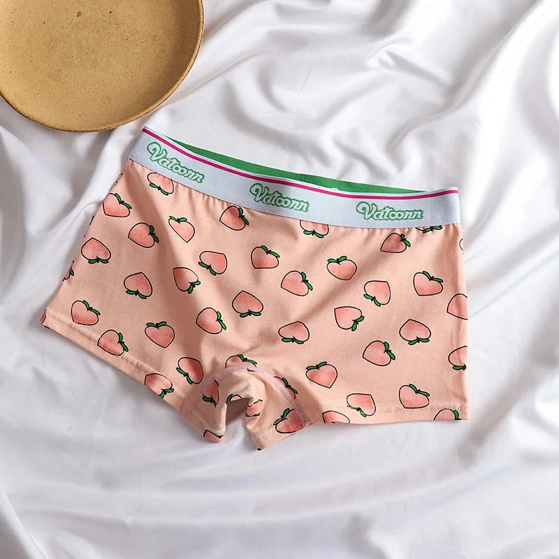 60S Cotton Women Panties Cartoon Print Shorts Sports Boxer Breathable Cozy Sexy Underwear Mid-Waist Boyshort Female Girls Pants