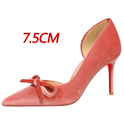 Luxury Women Pumps Bowknot High Heels Women 7.5 cm 10 cm Stiletto Sexy party shoes Velvet Ladies shoes Women Wedding shoes 2026